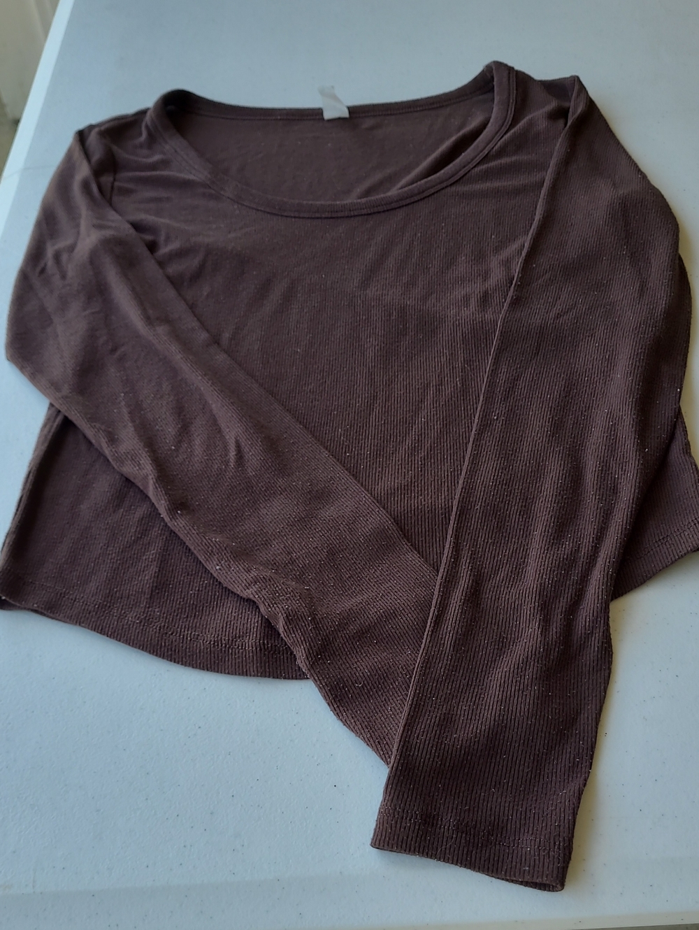 Long Sleeve Ribbed Tee - Dark Brown